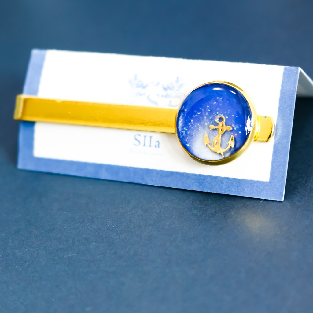 爽やかマリンのネクタイピン ブルー×ホワイトパール ゴールド金具