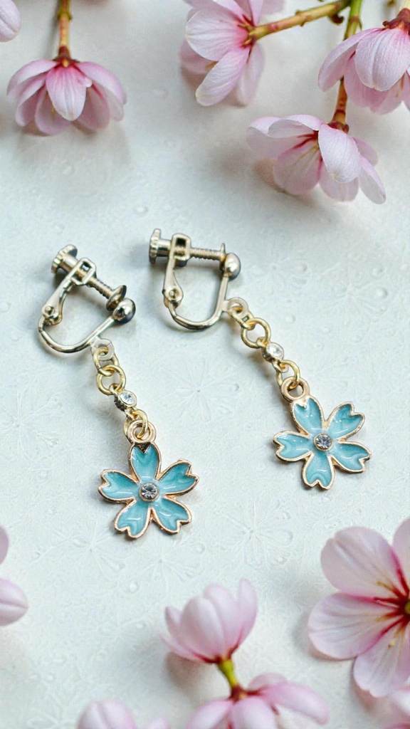 【春の新作】 幻の青いさくらのイヤリング(ピアス変更可能) ブルー