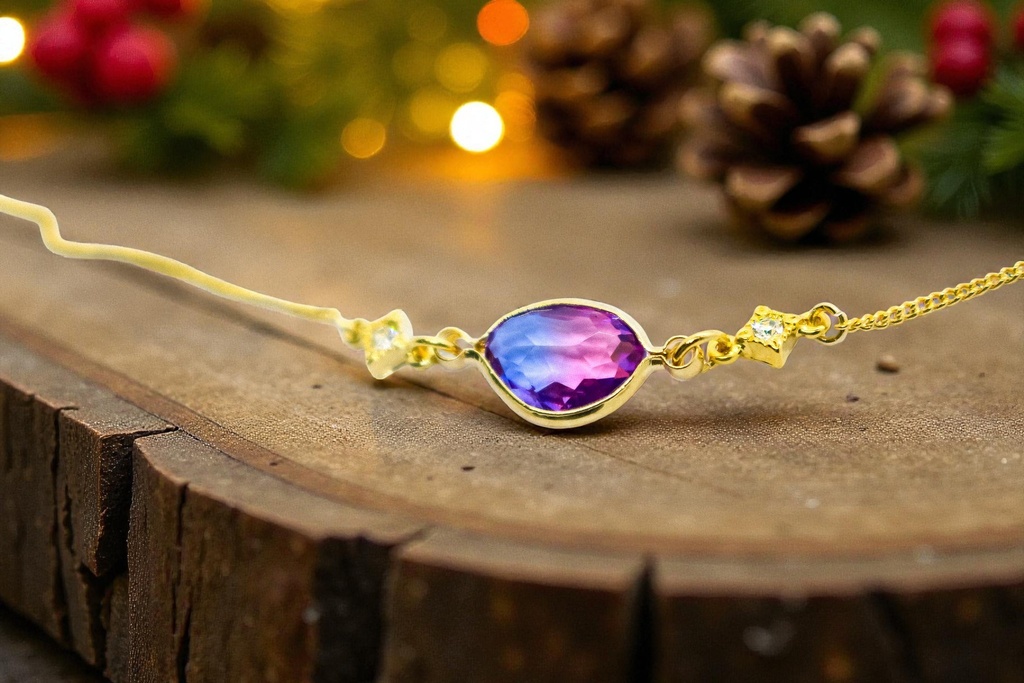 グラデーションクリスタルガラスのブレスレット ブルー×マゼンダ 変形カットゴールド金具