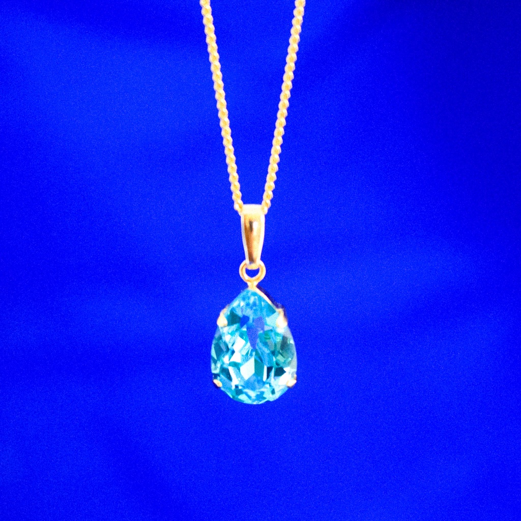 *クリスタルガラスドロップのネックレス ライトターコイズ*金具の色が選べます