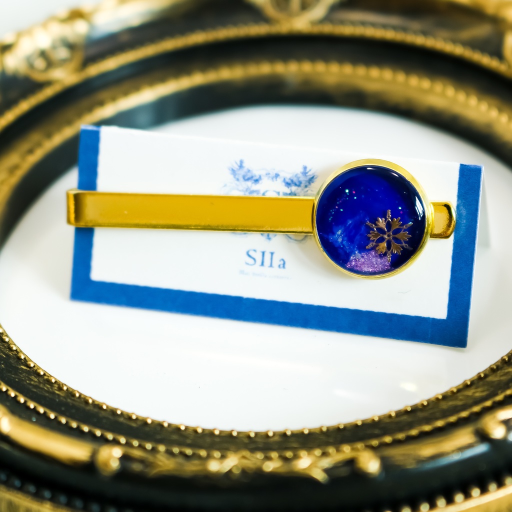 【成人式やプレゼントに】ネクタイピン雪 ロイヤルブルー×オーロラ 金具の色が選べます