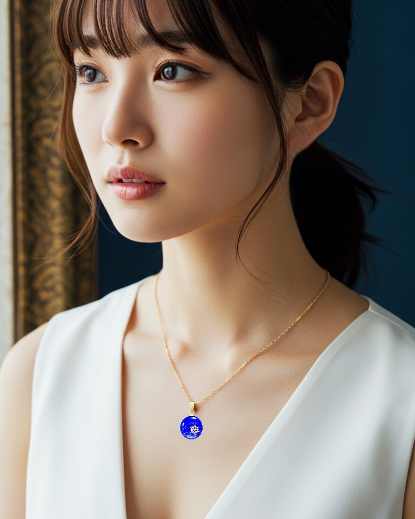 【星霜のしずく】 雪の結晶ネックレス ウルトラマリン×スカイブルーオーロラ 金具の色が選べます