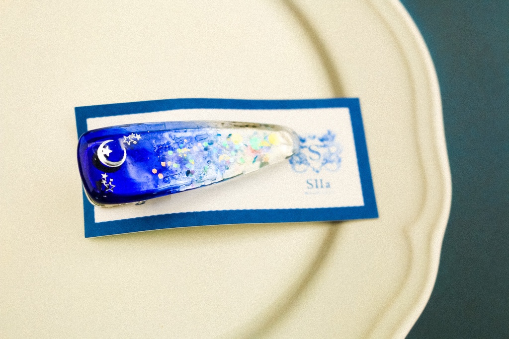 シルバームーンのヘアクリップ オーシャンブルー シルバー金具