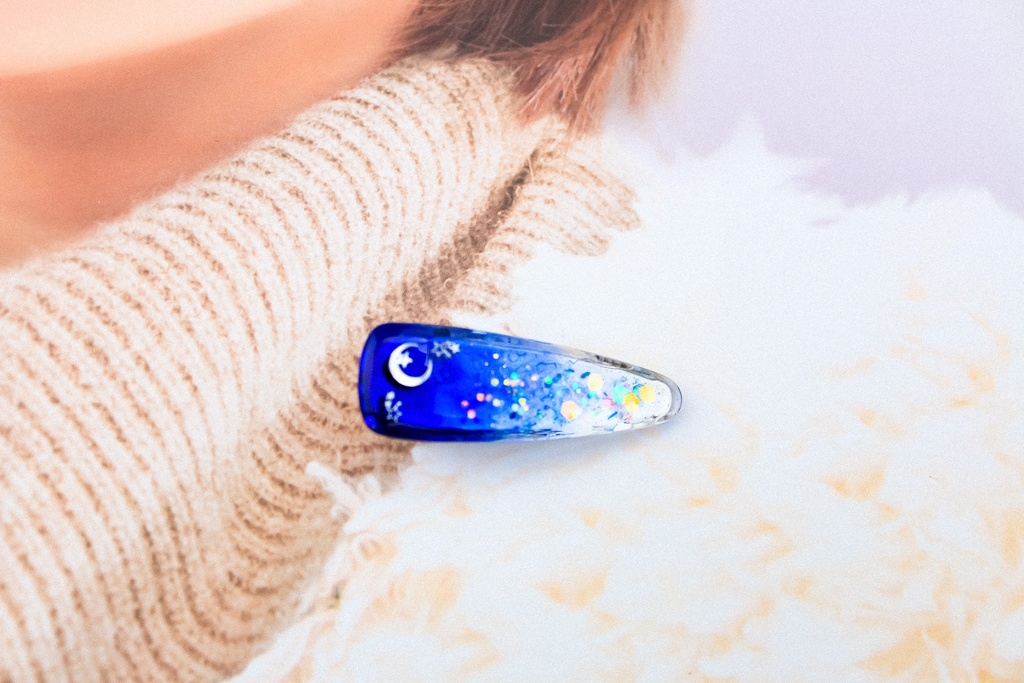 シルバームーンのヘアクリップ オーシャンブルー シルバー金具