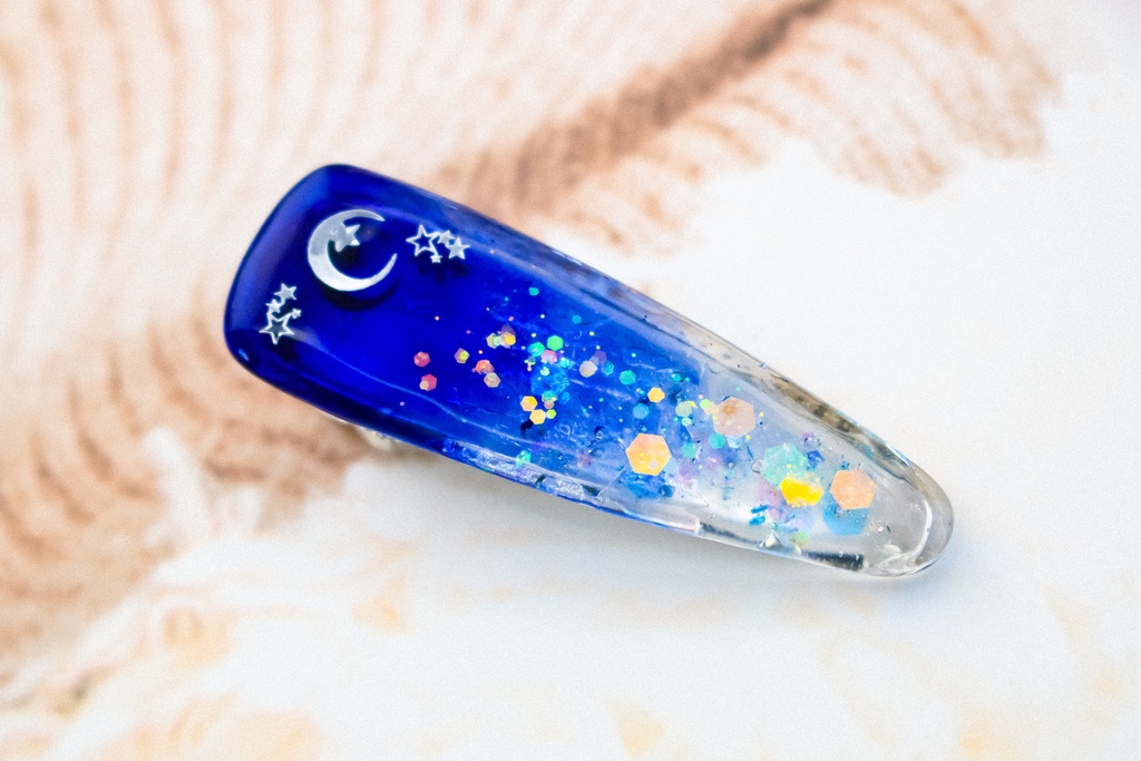 シルバームーンのヘアクリップ オーシャンブルー シルバー金具