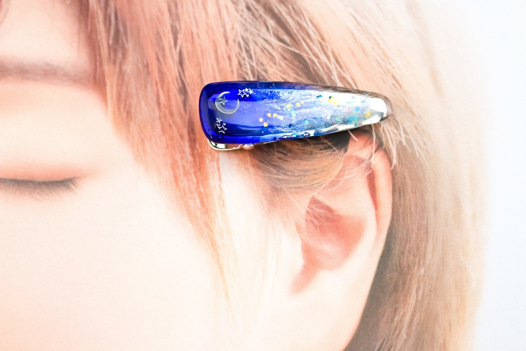 シルバームーンのヘアクリップ オーシャンブルー シルバー金具