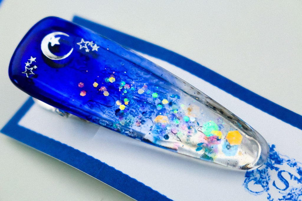 シルバームーンのヘアクリップ オーシャンブルー シルバー金具