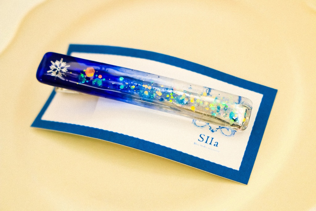 雪の結晶のヘアクリップ スティックタイプ シルバー金具