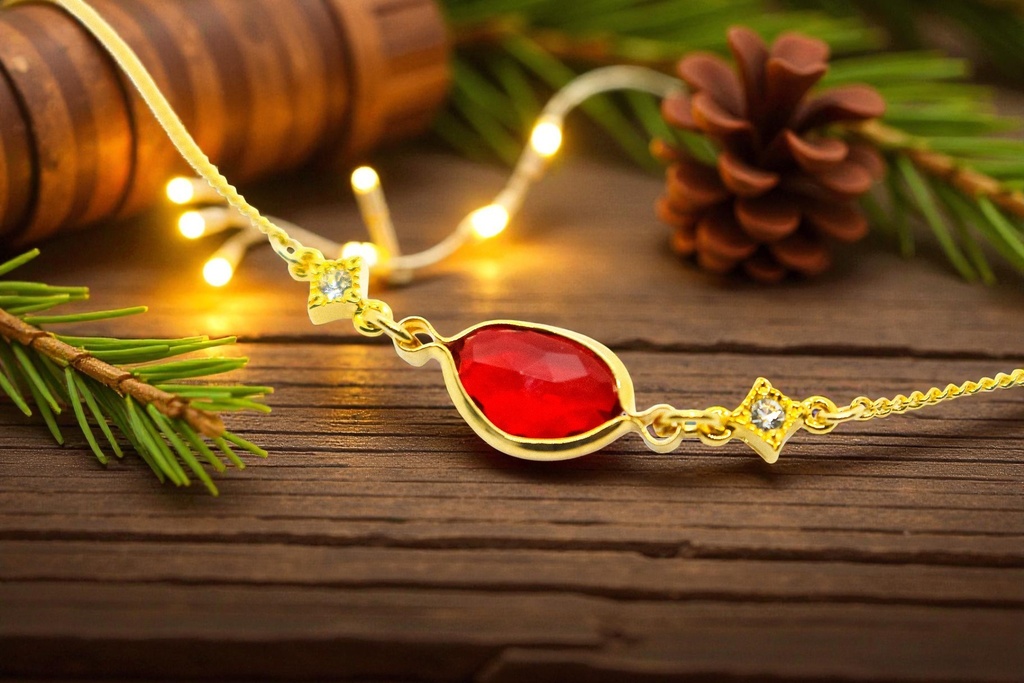 クリスタルガラスのブレスレット　真紅　ゴールド金具