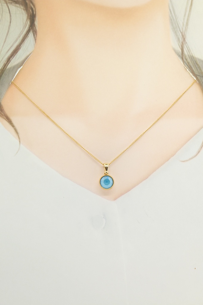 シンプルなまるいクリスタルネックレス サマーブルー 金具の色が選べます