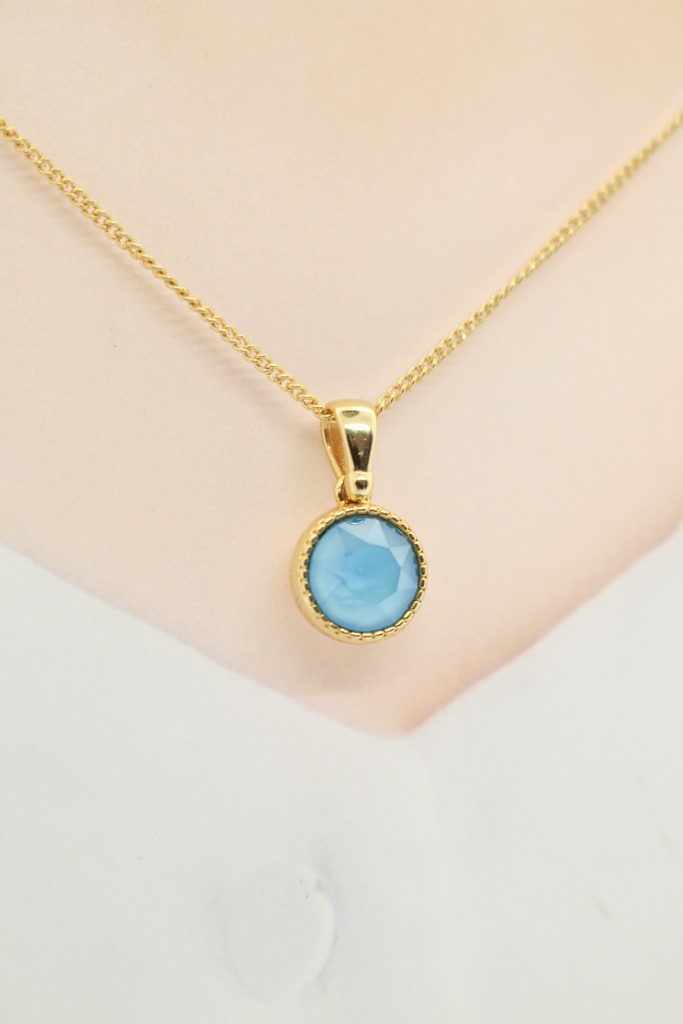 シンプルなまるいクリスタルネックレス サマーブルー 金具の色が選べます