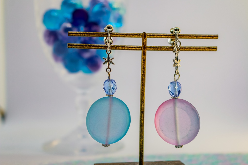 キャンディカラーのStar Piace ピンク×スカイブルー イヤリング変更可能