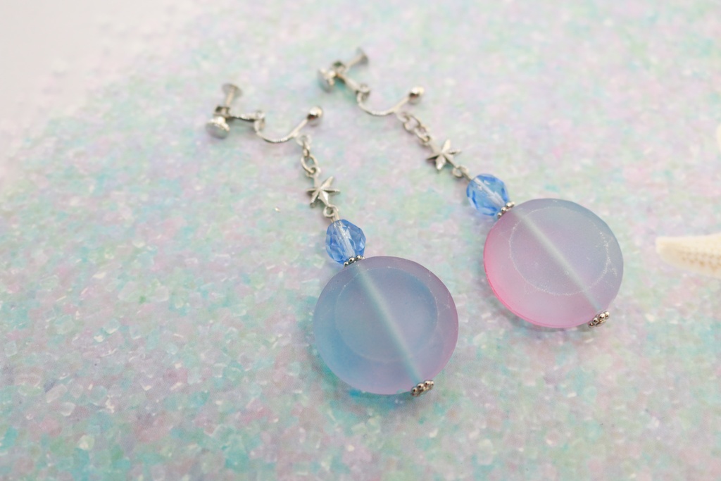 キャンディカラーのStar Piace ピンク×スカイブルー イヤリング変更可能