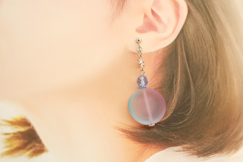 キャンディカラーのStar Piace ピンク×スカイブルー イヤリング変更可能