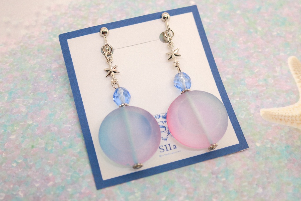 キャンディカラーのStar Piace ピンク×スカイブルー イヤリング変更可能
