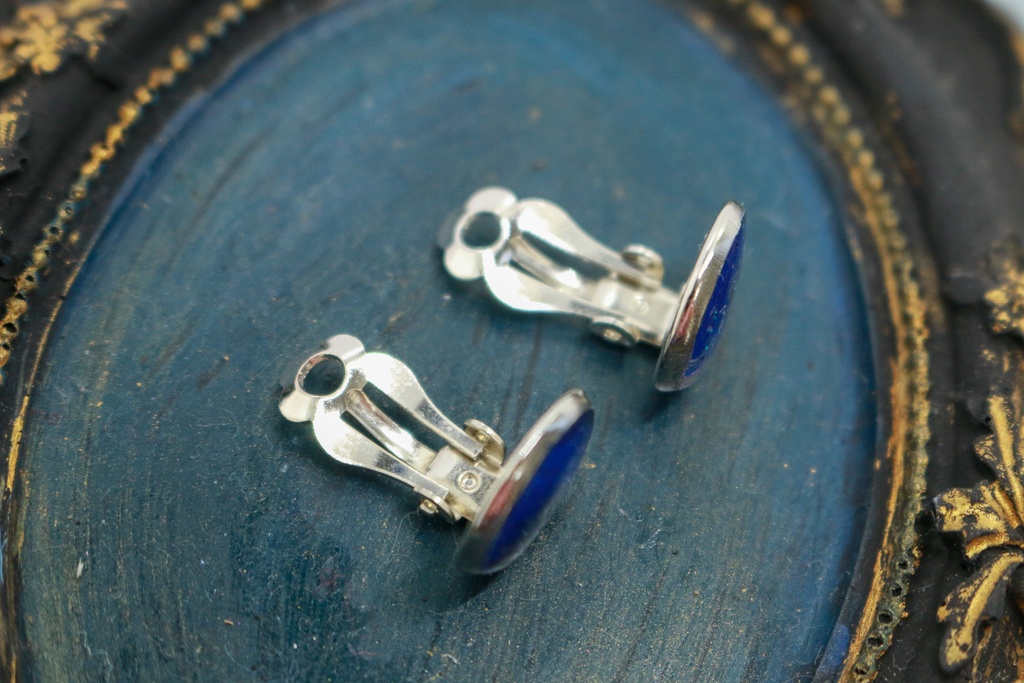 雪降る夜のイヤリング ~ロイヤルブルー×シャンパンオーロラ~ 金具の色が選べます