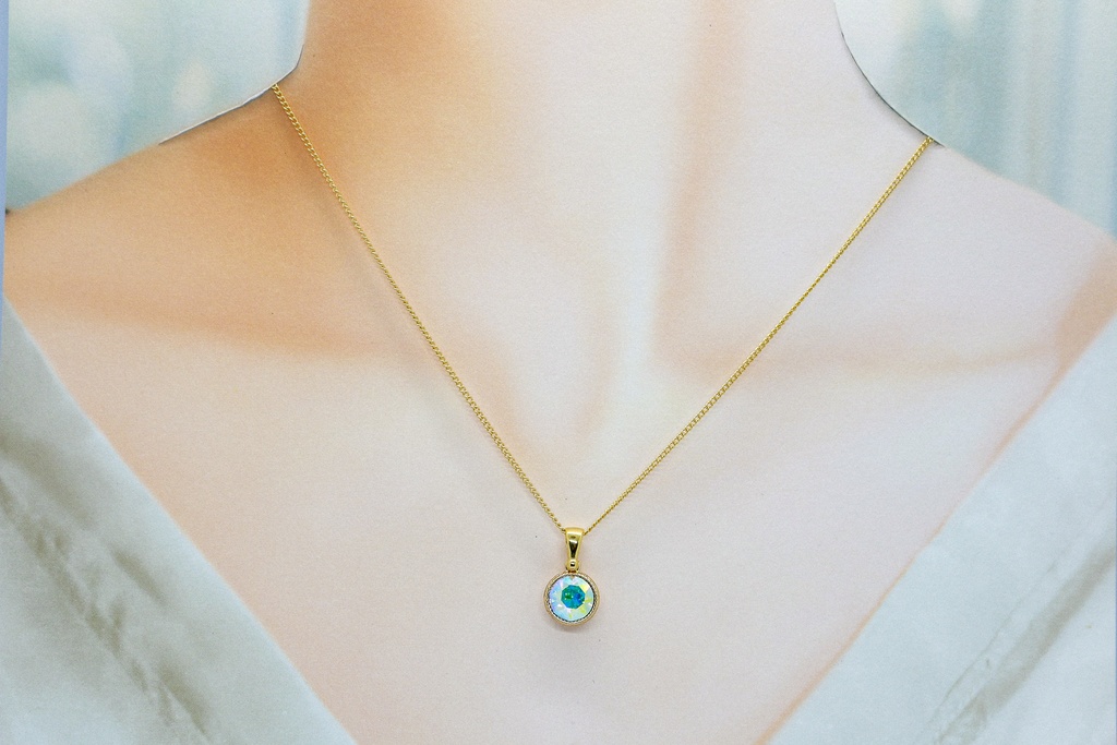 シンプルなまるいクリスタルガラスのネックレス 【オーロラ】金具の色が選べます