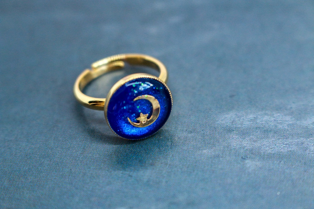 三日月夜のRing(フリー) ネイビー×オーシャンブルー 金具の色が選べます