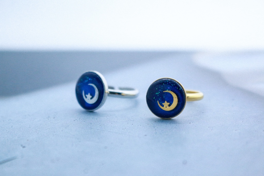 三日月夜のRing(フリー) ネイビー×オーシャンブルー 金具の色が選べます
