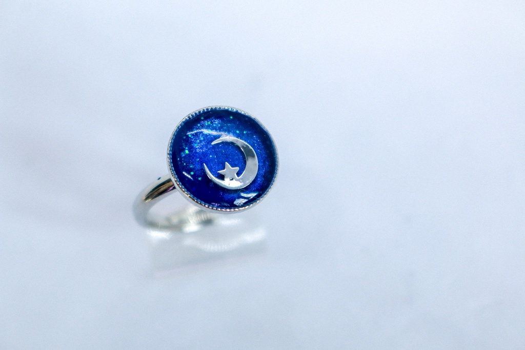 三日月夜のRing(フリー) ネイビー×オーシャンブルー 金具の色が選べます