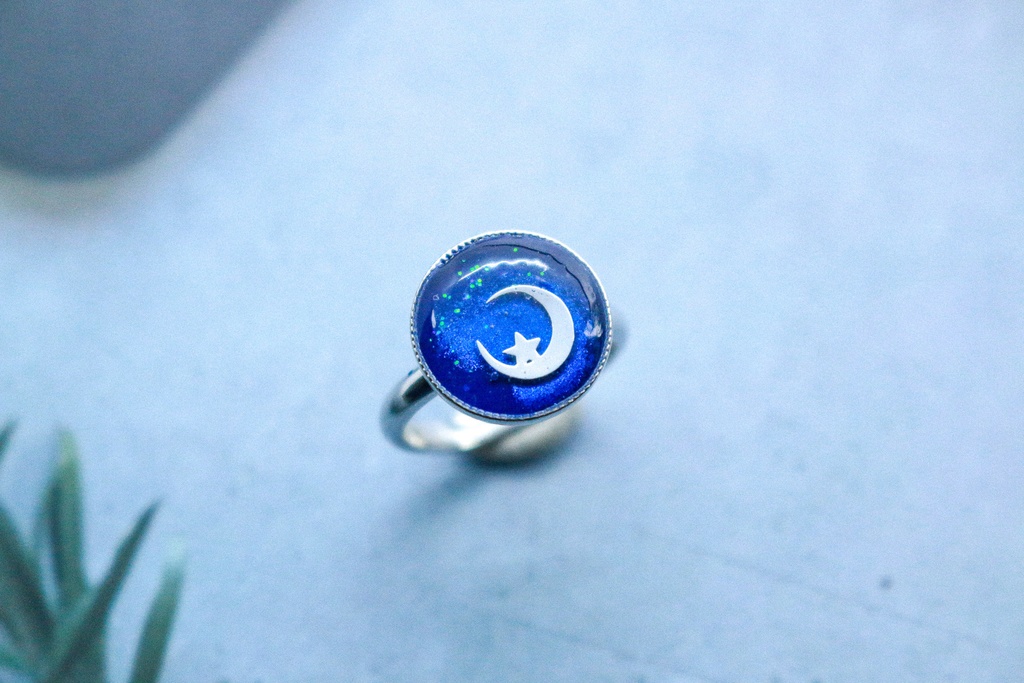三日月夜のRing(フリー) ネイビー×オーシャンブルー 金具の色が選べます