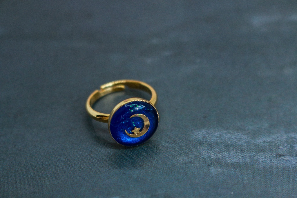 三日月夜のRing(フリー) ネイビー×オーシャンブルー 金具の色が選べます