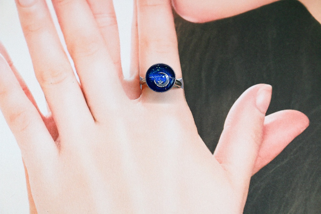 三日月夜のRing(フリー) ネイビー×オーシャンブルー 金具の色が選べます