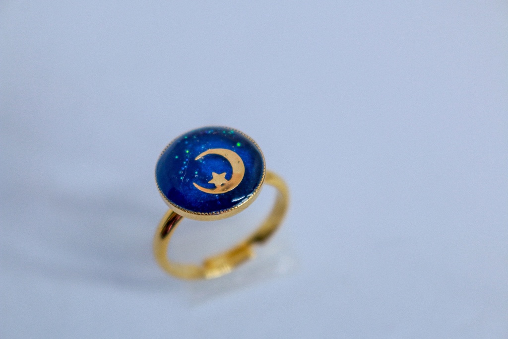 三日月夜のRing(フリー) ネイビー×オーシャンブルー 金具の色が選べます