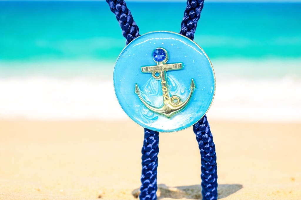 夏空のマリンタイ スカイブルー×ホワイト ゴールド金具