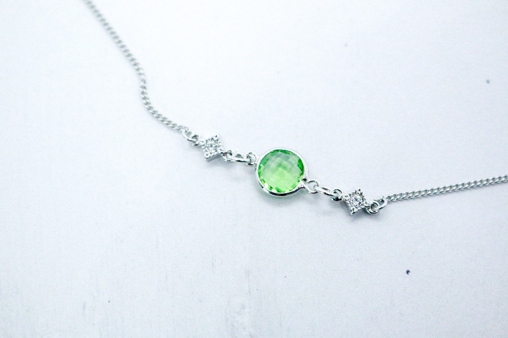 クリスタルガラスのブレスレット ペリドットカラー シルバー金具