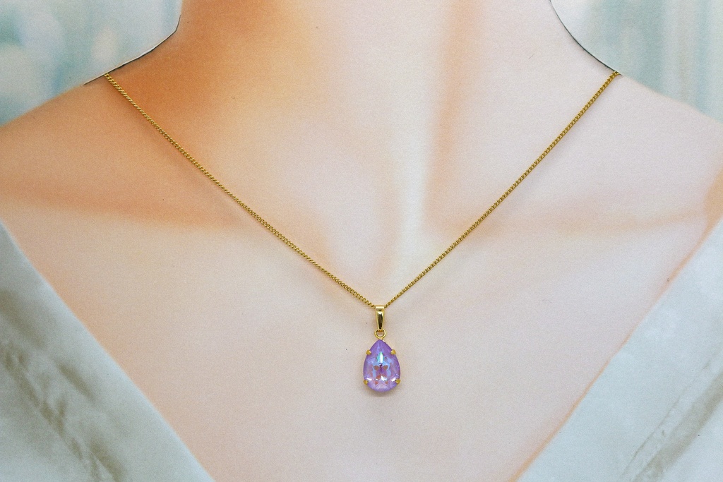 【春カラー】 オーストリアクリスタルガラスのペアシェイプカットネックレス ~ラベンダーディライト~金具の色が選べます