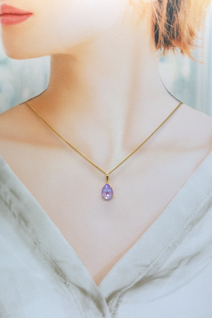 【春カラー】 オーストリアクリスタルガラスのペアシェイプカットネックレス ~ラベンダーディライト~金具の色が選べます