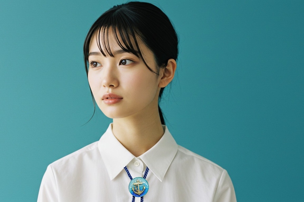 アンカーのループタイ スカイブルー×オーシャンブルー ゴールド金具