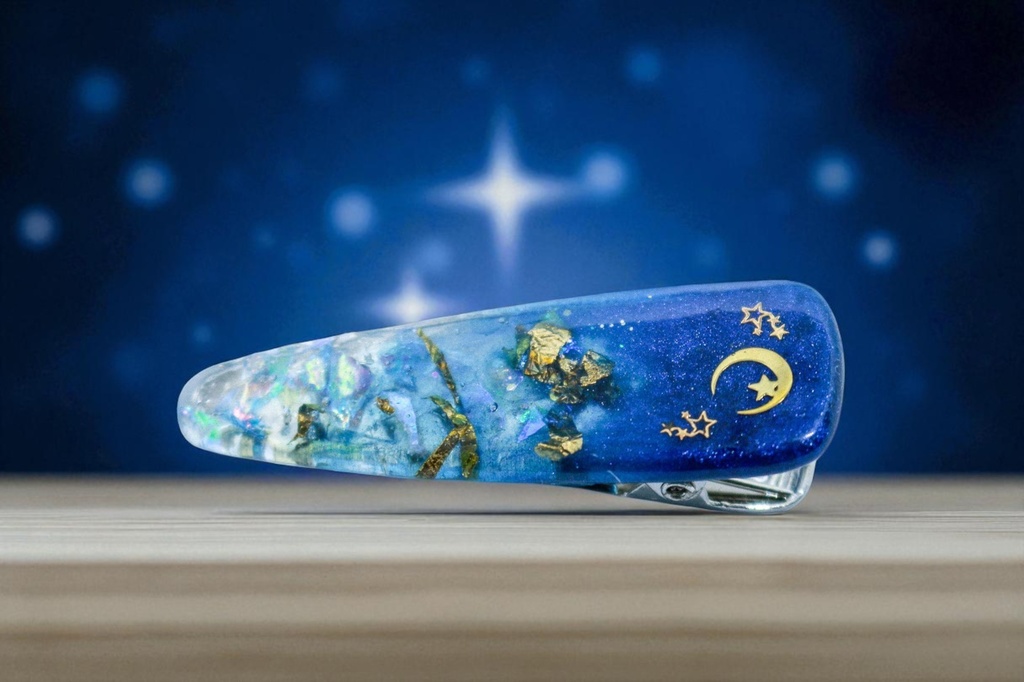 【流星図鑑】ヘアクリップ　マーメイドブルー×クリア　シルバー金具