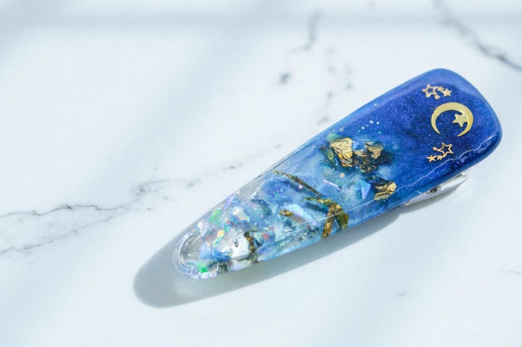 【流星図鑑】ヘアクリップ マーメイドブルー×クリア シルバー金具