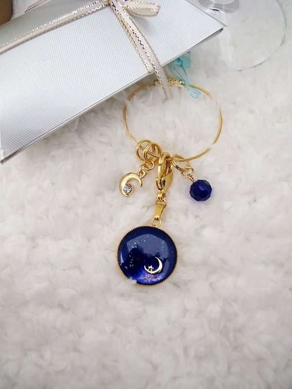バックチャーム 青の月 ロイヤルブルー×オーロラ ゴールド金具