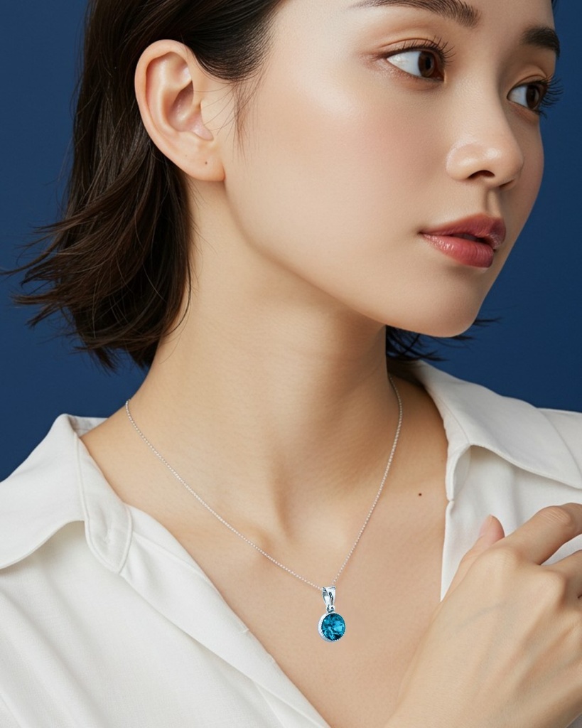 【蒼の余韻】シンプルなまるいクリスタルガラスのネックレス ~ブルージルコン~ 金具の色が選べます