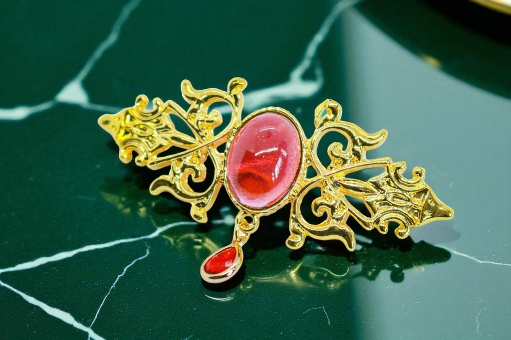 【蒼の吐息― ドラゴンブレス】チェコガラスのアンティークブローチ ゴールド金具