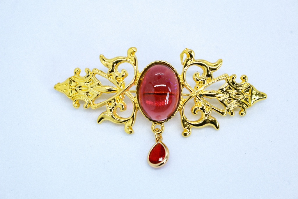 【蒼の吐息― ドラゴンブレス】チェコガラスのアンティークブローチ ゴールド金具