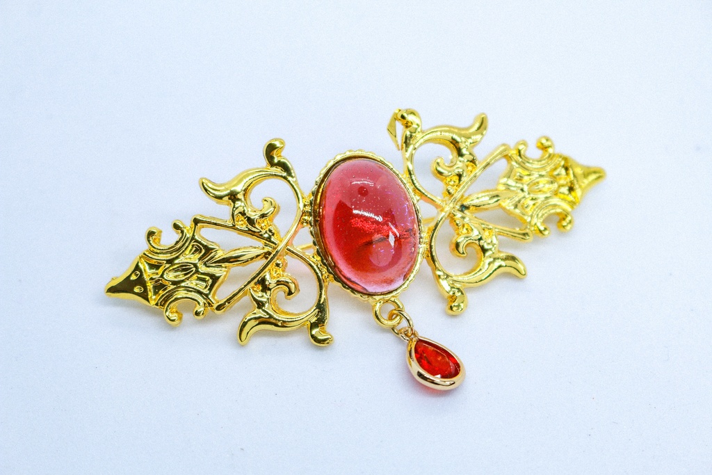 【蒼の吐息― ドラゴンブレス】チェコガラスのアンティークブローチ ゴールド金具