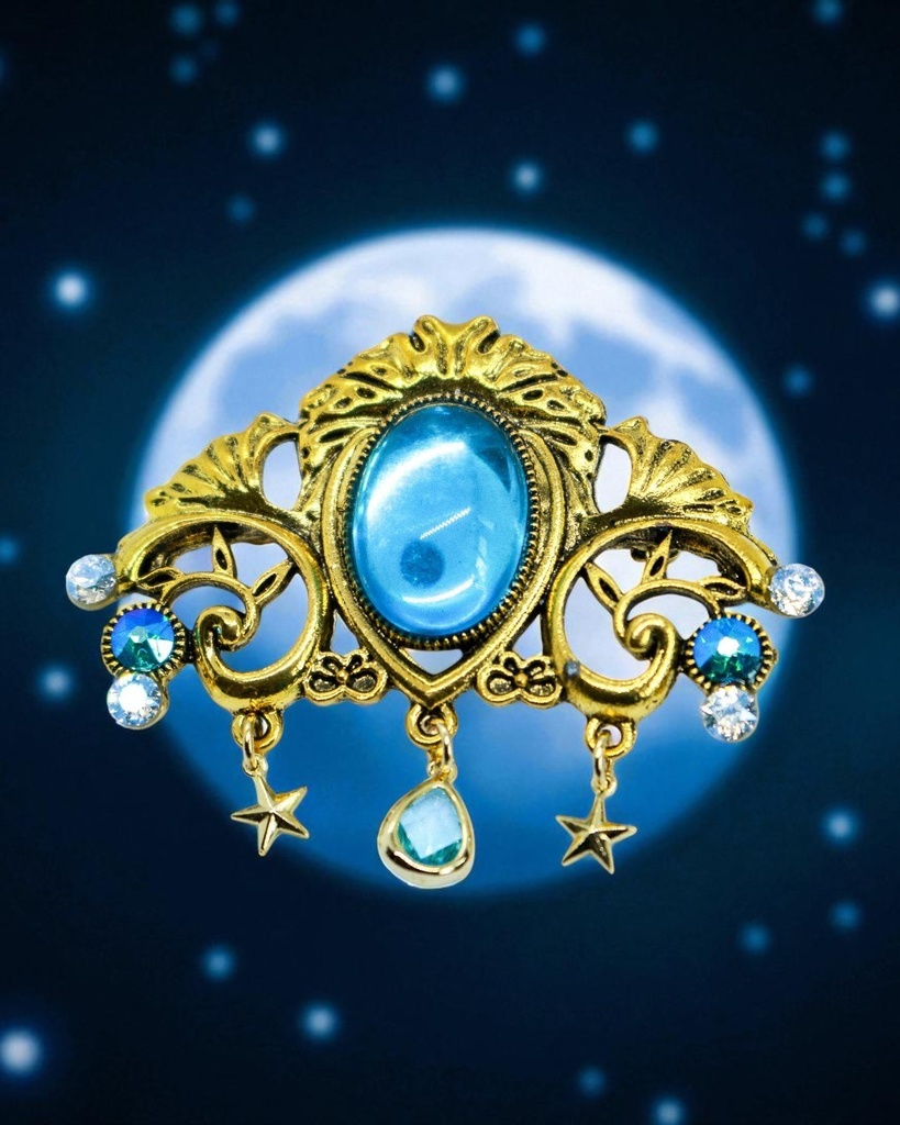 【光の余韻】  チェコガラスブローチ クリアスカイブルー ゴールド金具