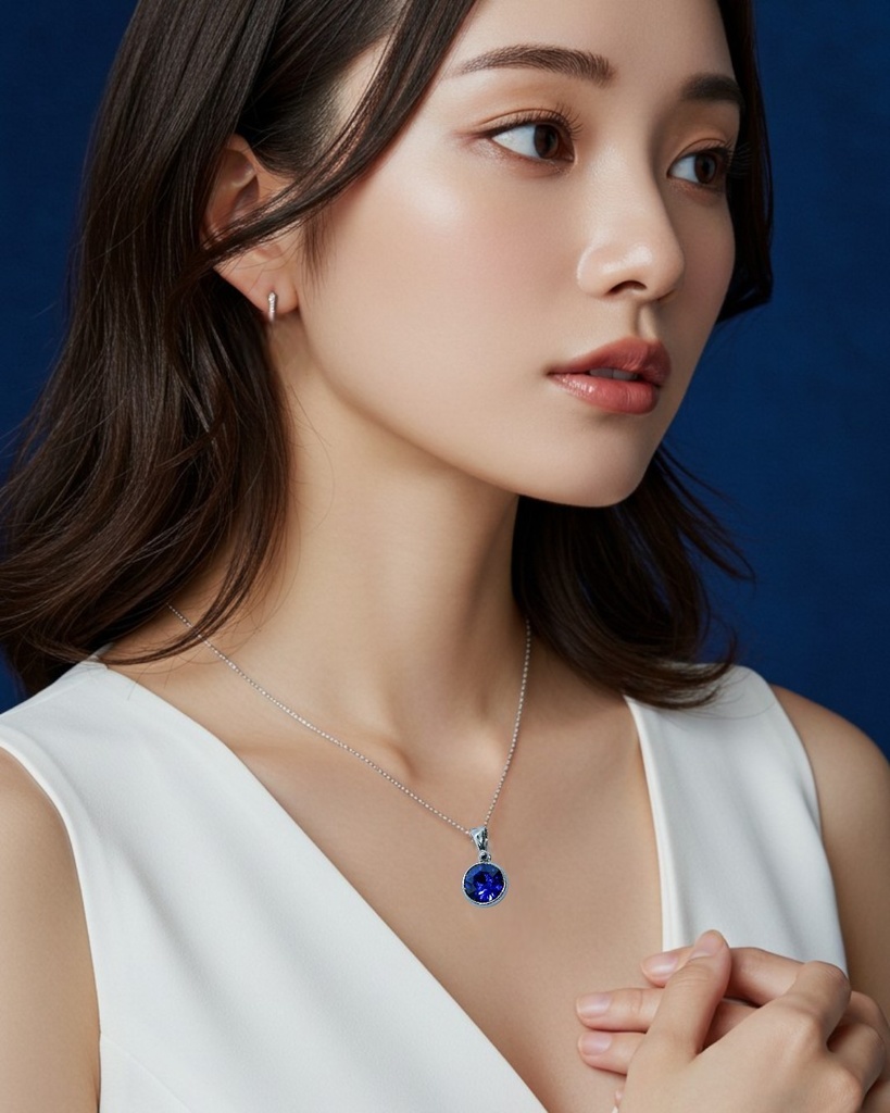 【静寂の青、目覚めの光】オーストリアクリスタルガラスのネックレス ~ダークサファイア~金具の色が選べます