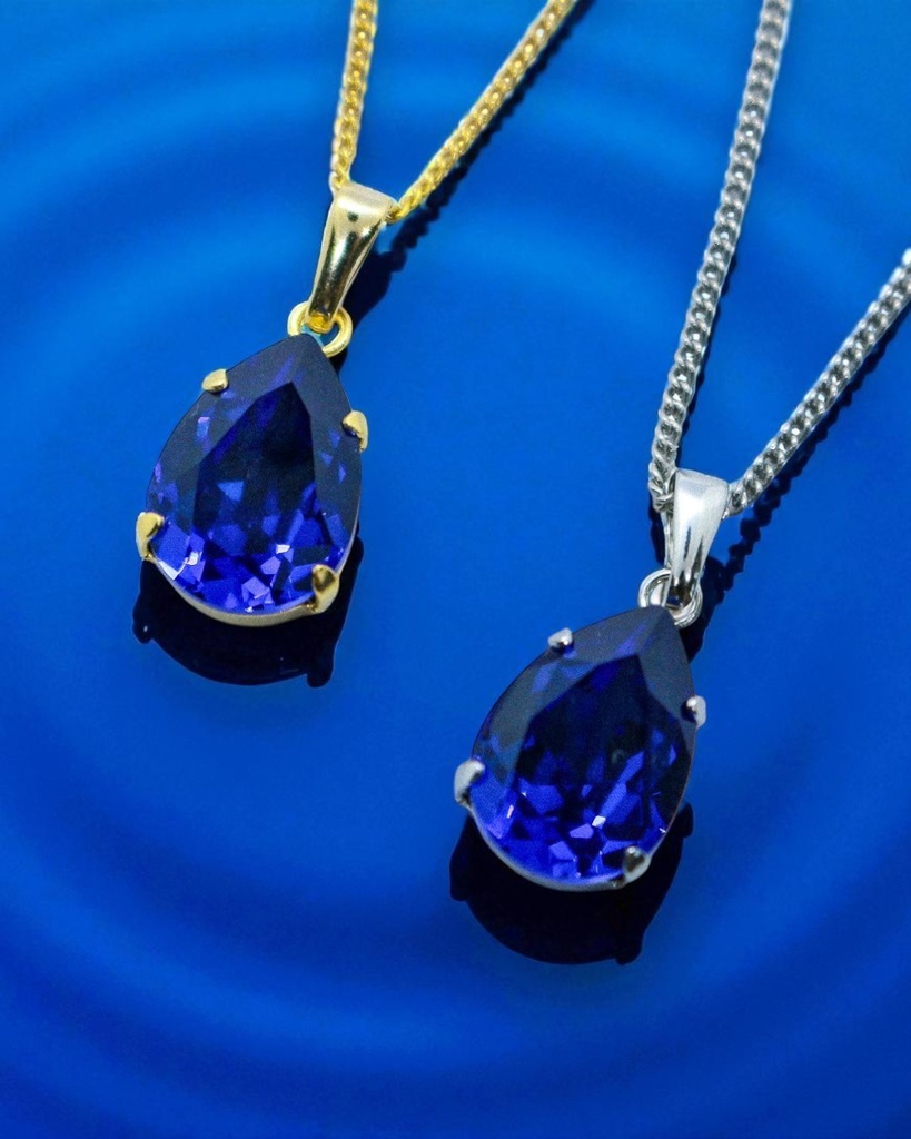 【光の境界】 オーストリアクリスタルガラスのペアシェイプカットネックレス ~ダークサファイア~金具の色が選べます