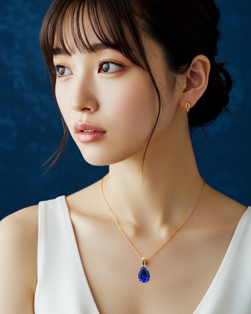 【光の境界】 オーストリアクリスタルガラスのペアシェイプカットネックレス ~ダークサファイア~金具の色が選べます