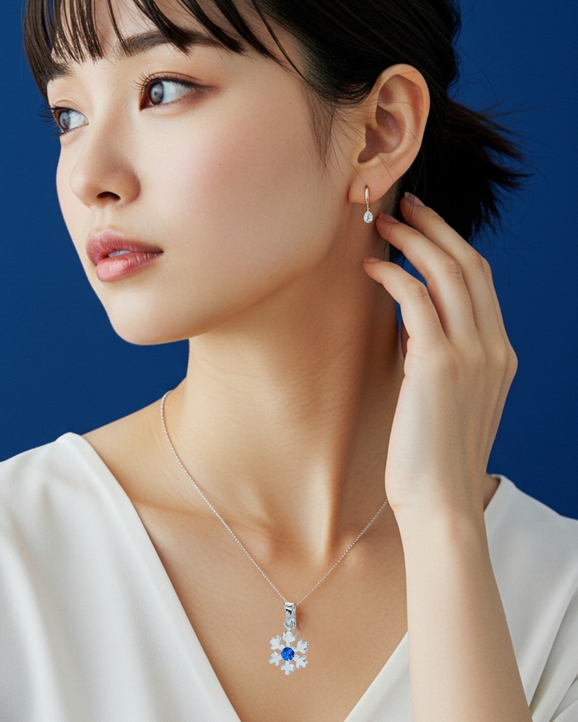 【蒼の結晶】雪の結晶ネックレス カプリブルー 選べる金具色 クリスマスプレゼントにも