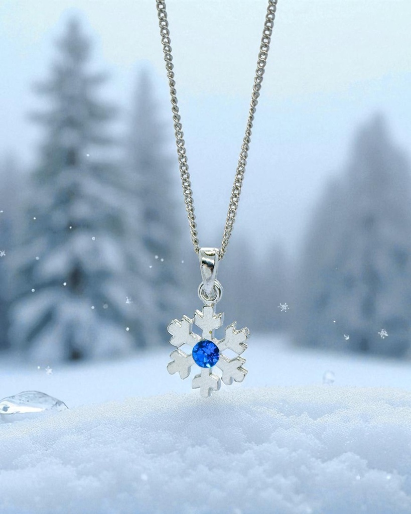 【蒼の結晶】雪の結晶ネックレス カプリブルー 選べる金具色 クリスマスプレゼントにも