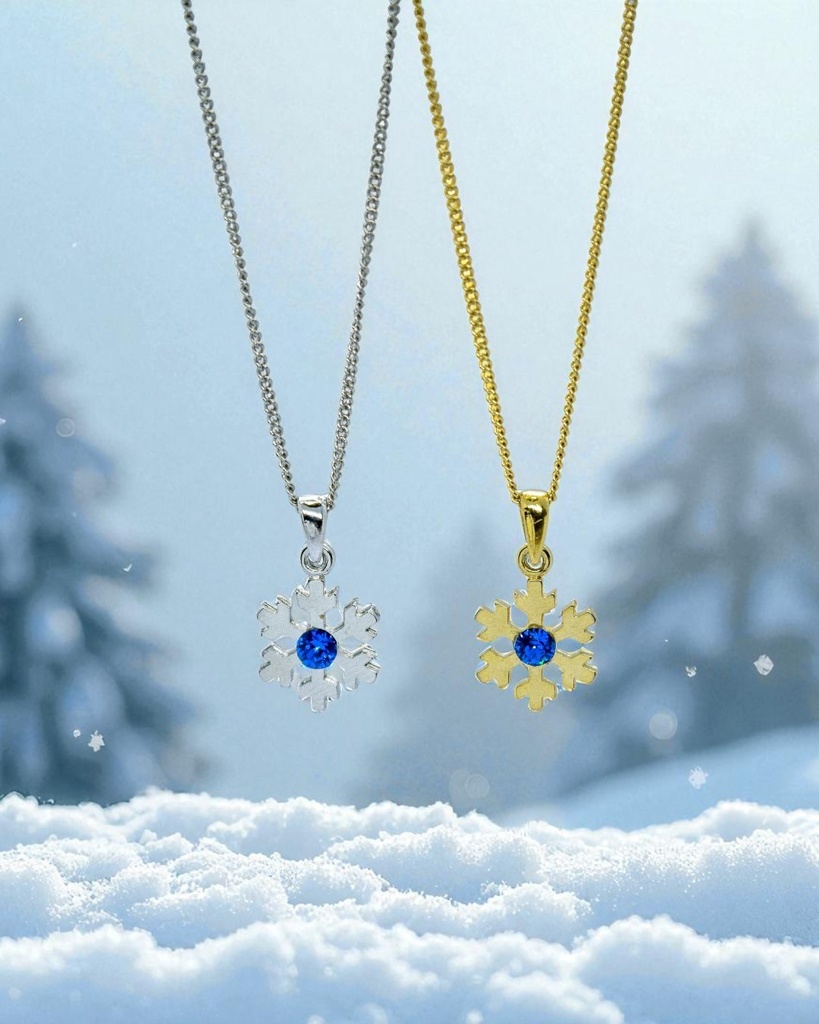 【蒼の結晶】雪の結晶ネックレス　カプリブルー　選べる金具色　クリスマスプレゼントにも