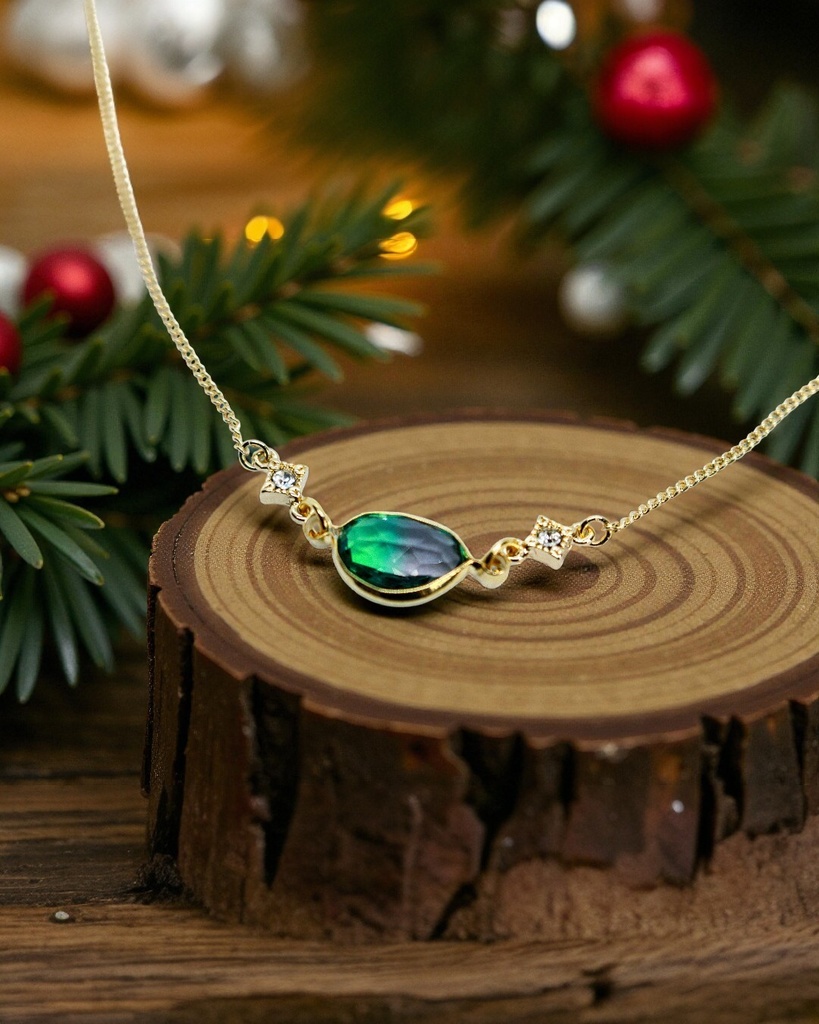 グラデーションクリスタルガラスのブレスレット グリーン×ブラウン 変形カットゴールド金具