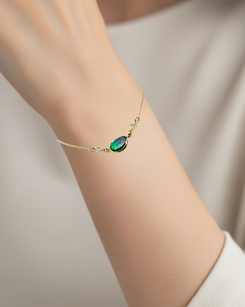 グラデーションクリスタルガラスのブレスレット グリーン×ブラウン 変形カットゴールド金具