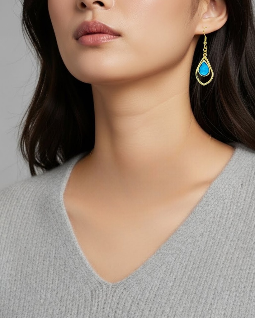 Teardrop のピアス skyblue ゴールド金具 イヤリング変更可能